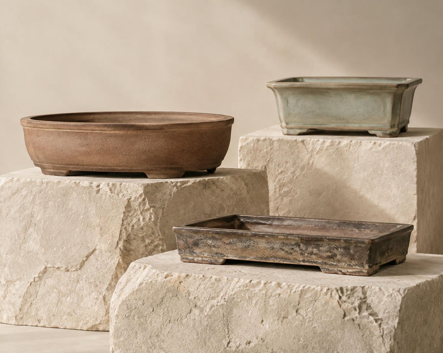 Collection of Japanese and artist bonsai vessels